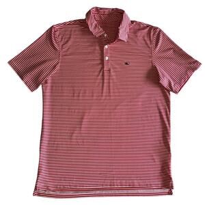 Vineyard Vines Mens Performance Polo Shirt Medium SS Striped Golf Club Logo EUC